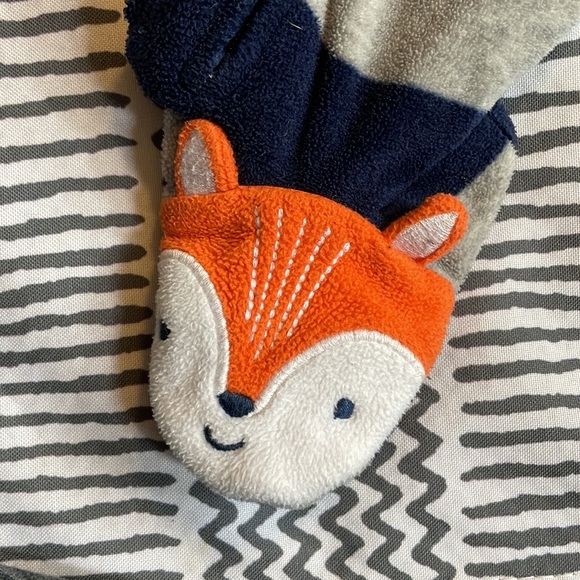 Blue and gray striped fleece zip up sleeper with fox feet! - Picture 4 of 5